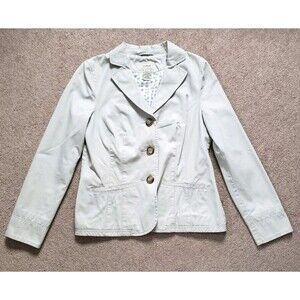 L.L.Bean Khaki Blazer Jacket Sport Split Bottom Back Faux Pockets Lined Beige 12